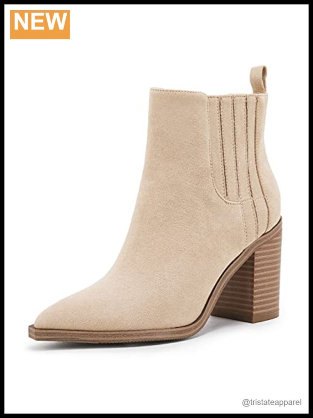 Womens Ankle Boots Pointed Toe Chunky Block Mid Heel Slip On Faux Leather
